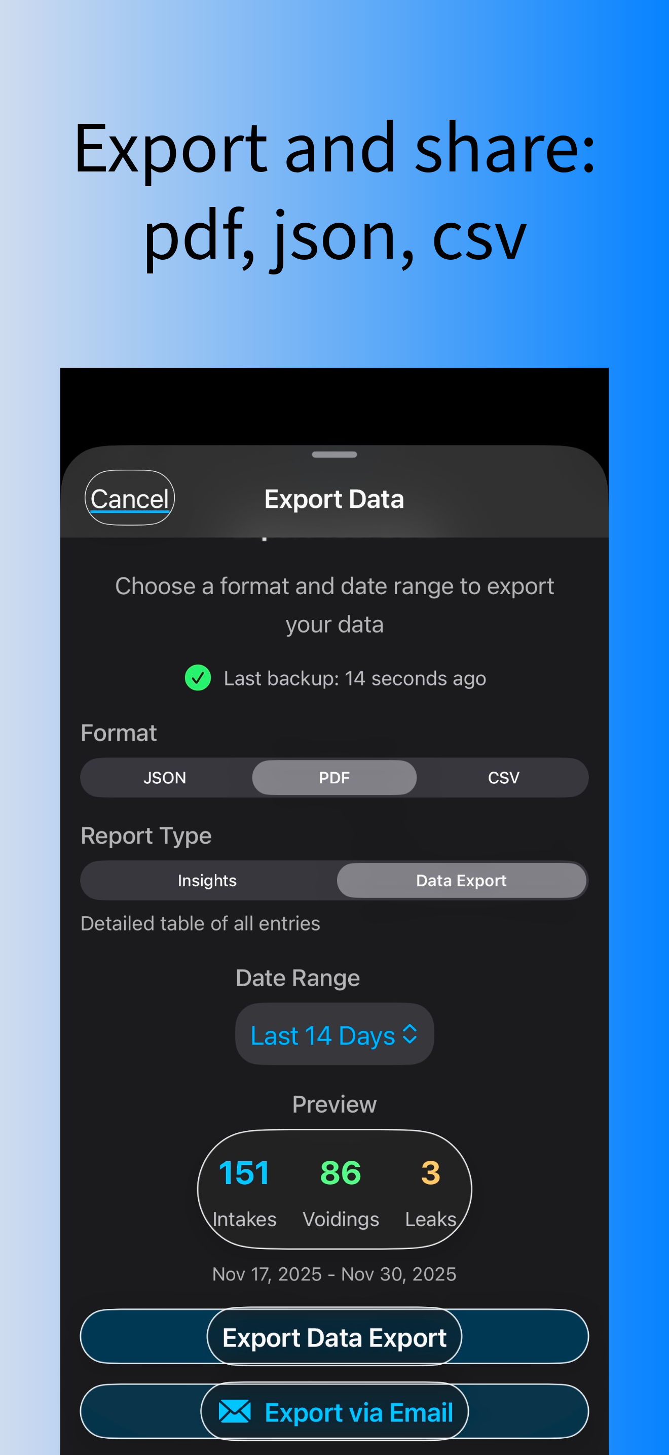 Settings - Export and Share